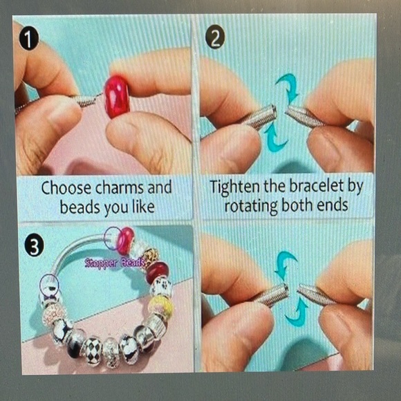 Stunning Silver Bracelet with green and silver beads and butterfly Charm - Picture 3 of 3